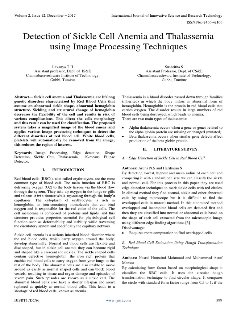 Detection of Sickle Cell Anemia and Thalassemia Using Image Processing ...