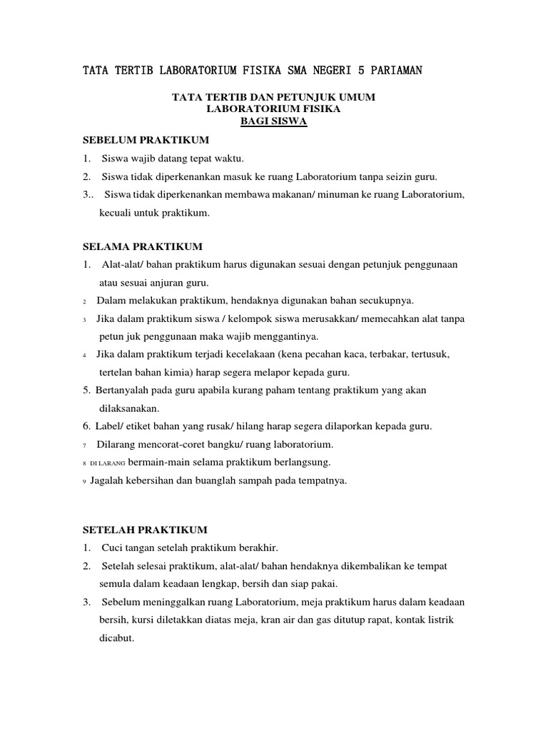Tata Tertib Laboratorium Fisika Sma Negeri 5 Paria PDF