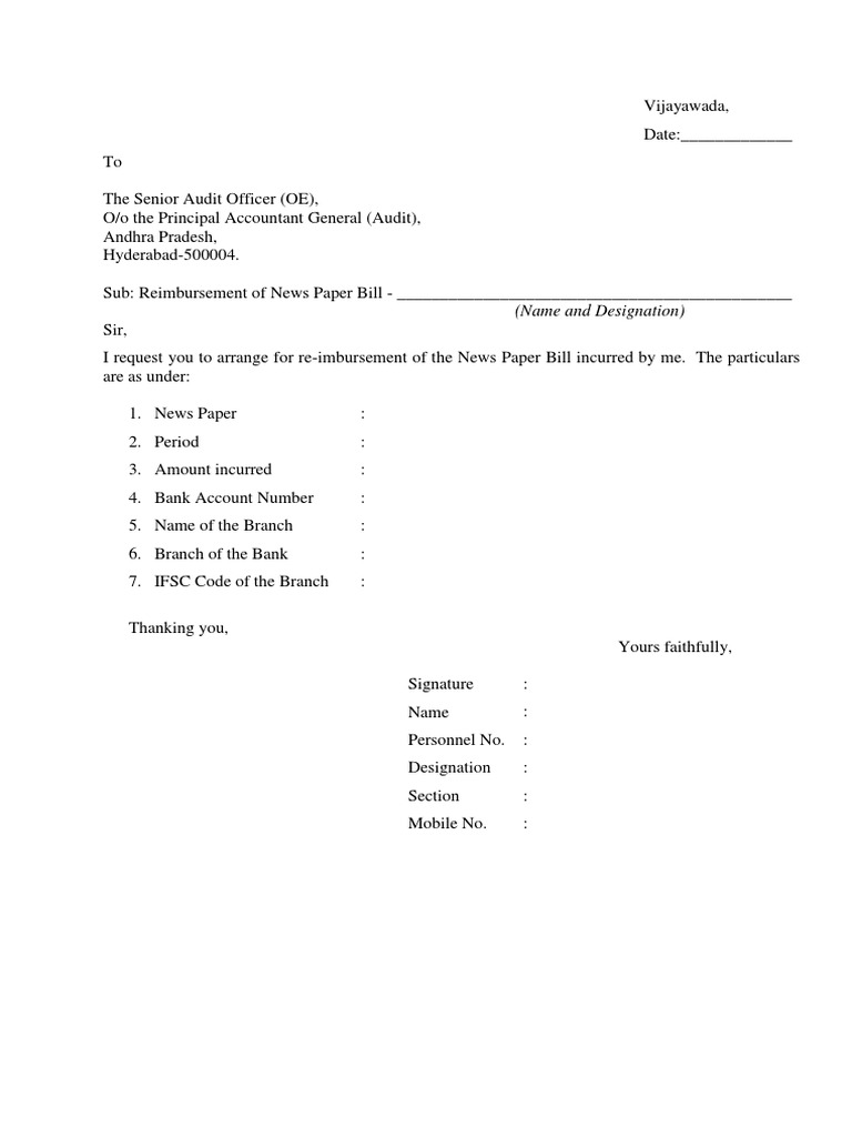 Newspaper Bill Reimbursement Form | PDF | Business