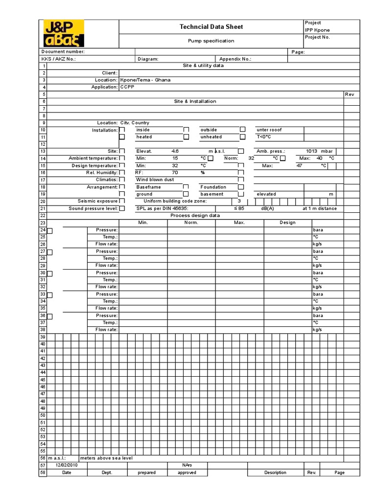 Typical Centrifugal Pump Datasheet PDF Bearing (Mechanical) Pump