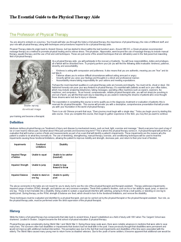 The Essential Guide To The Physical Therapy Aide - OER Commons | PDF ...