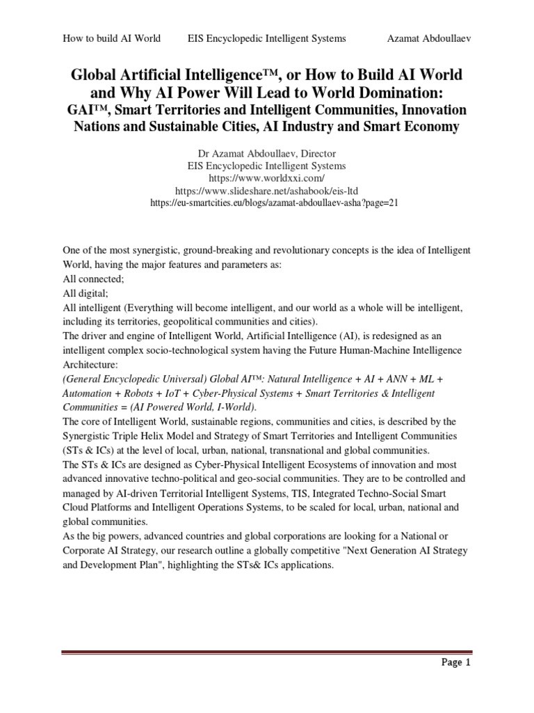 Global Artificial Intelligence™, or How to Build AI World and Why AI ...
