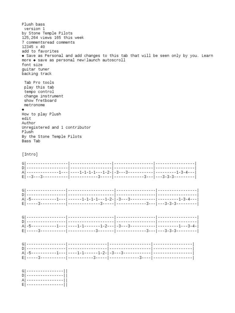 Plush Bass Tab Musical Forms Entertainment (General)