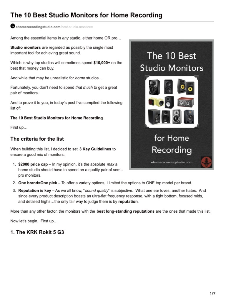 The Top 10 Studio Monitors for Home Recording A Comprehensive Guide to