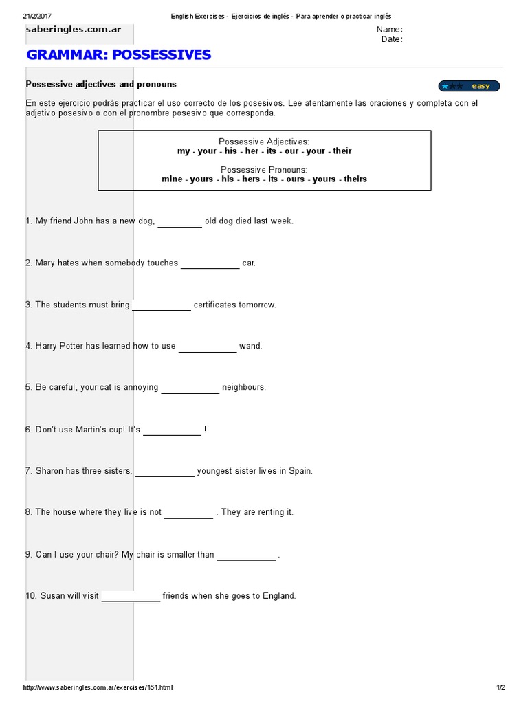 Ejercicios De Ingles Gratis English Exercises