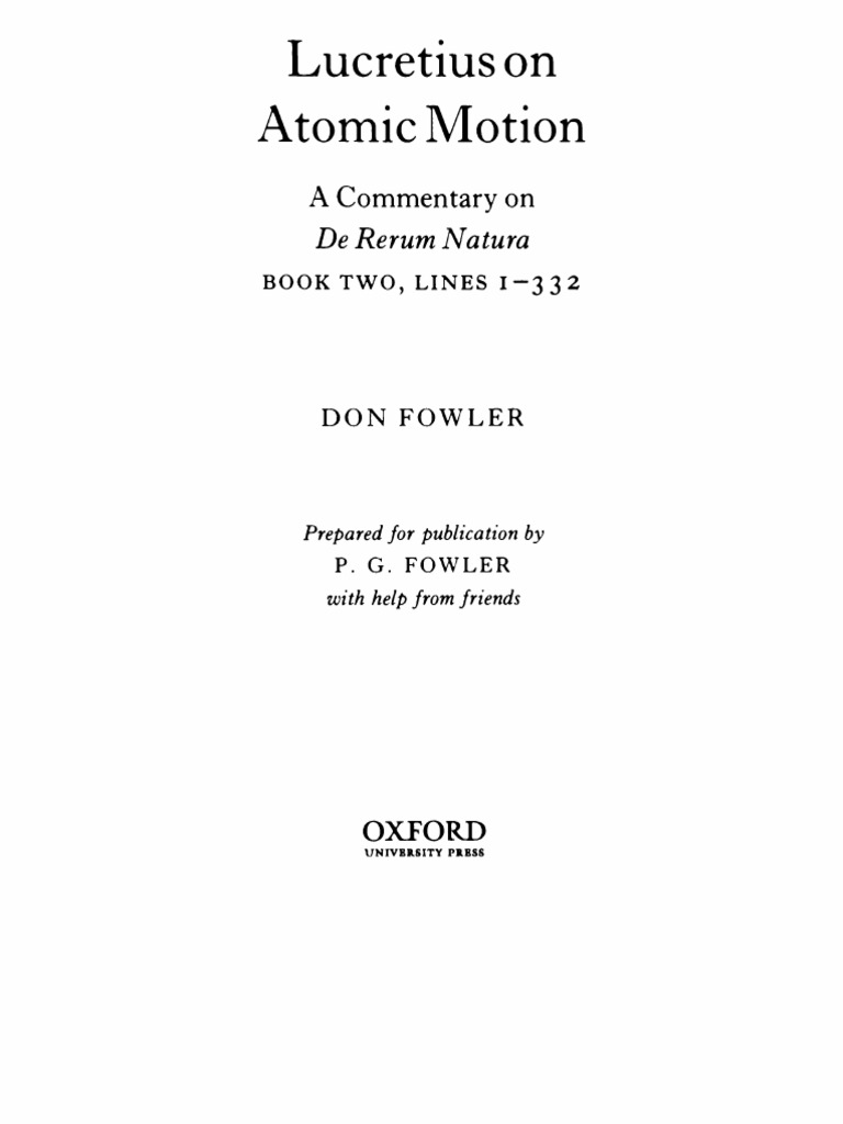 Fowler, Lucretius On Atomic Motion - A Commentary On de Rerum 2.1