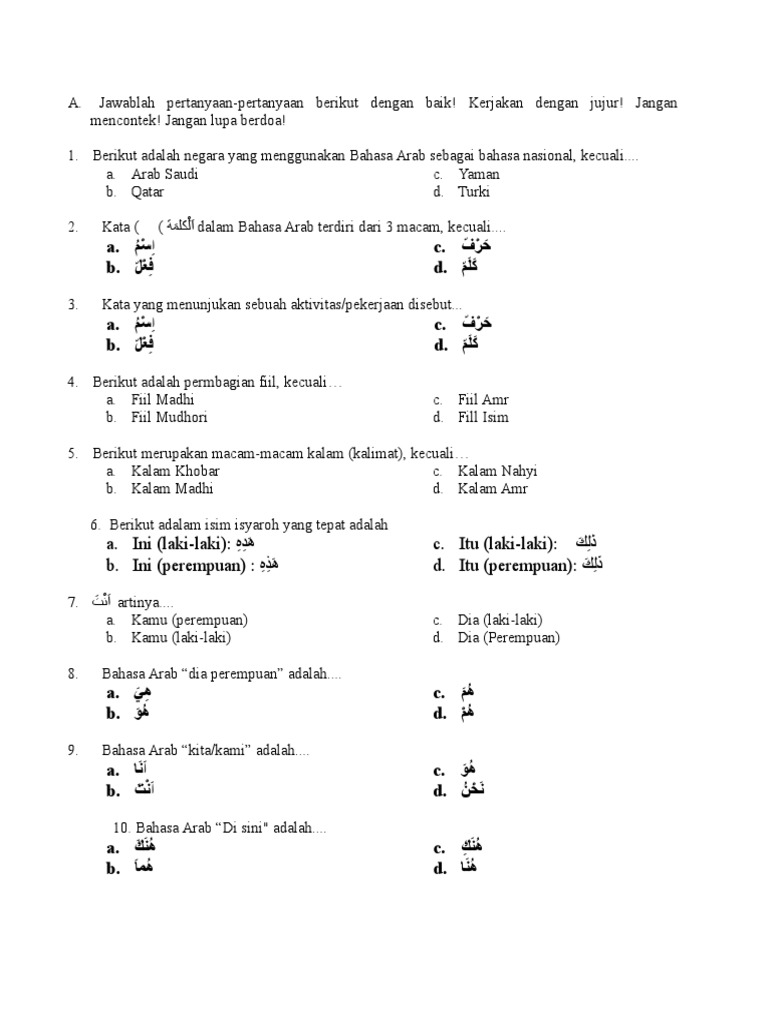 Soal Bahasa Arab