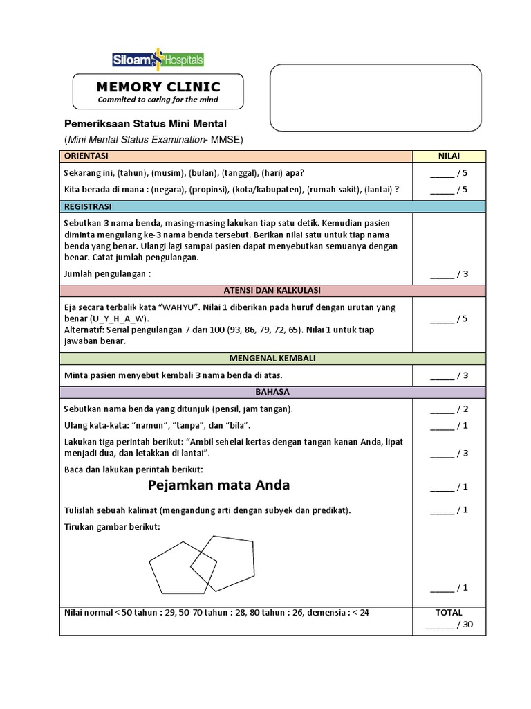 Pemeriksaan MMSE untuk Status Mental | PDF