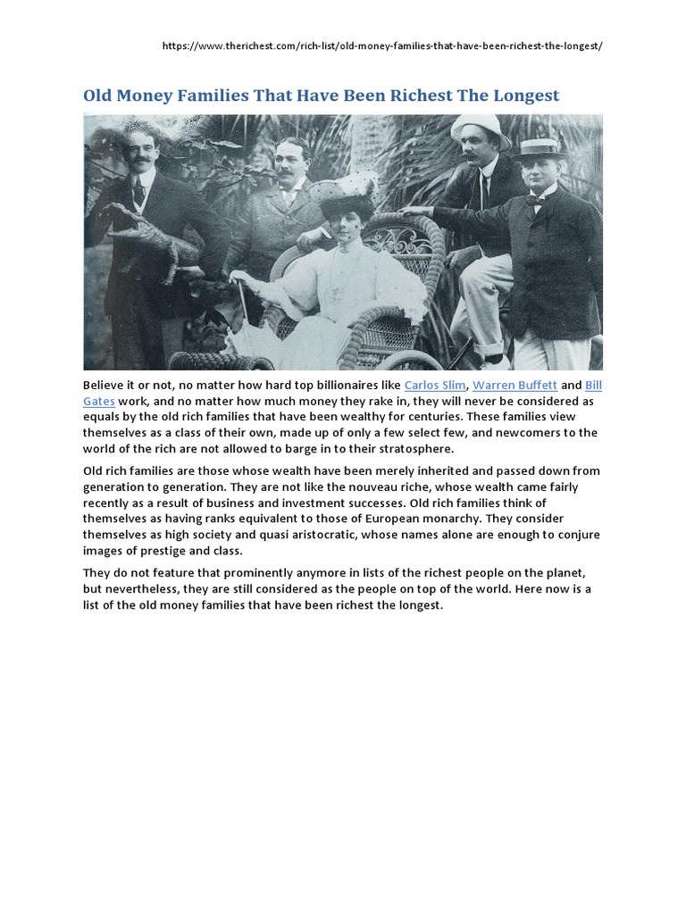 Old Money Families That Have Been Richest the Longest | Family | Society