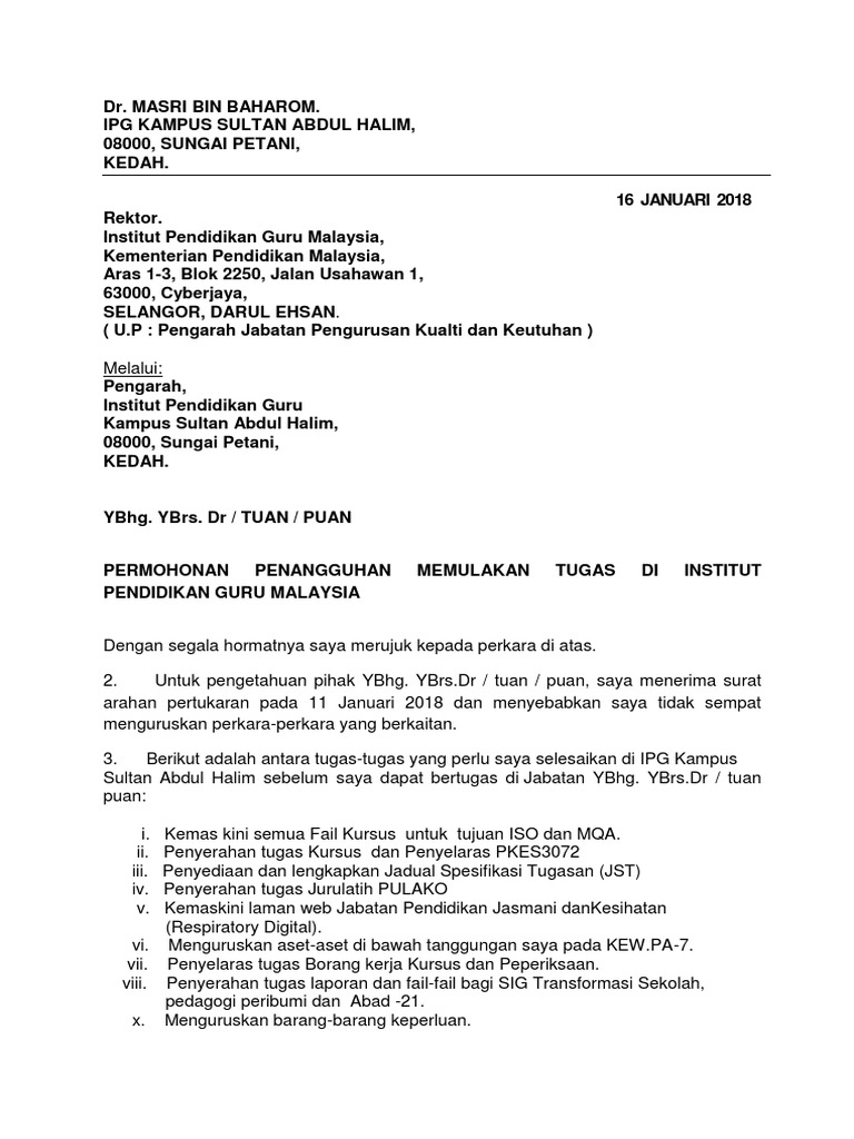 Surat Tangguh Tugas Ipgm