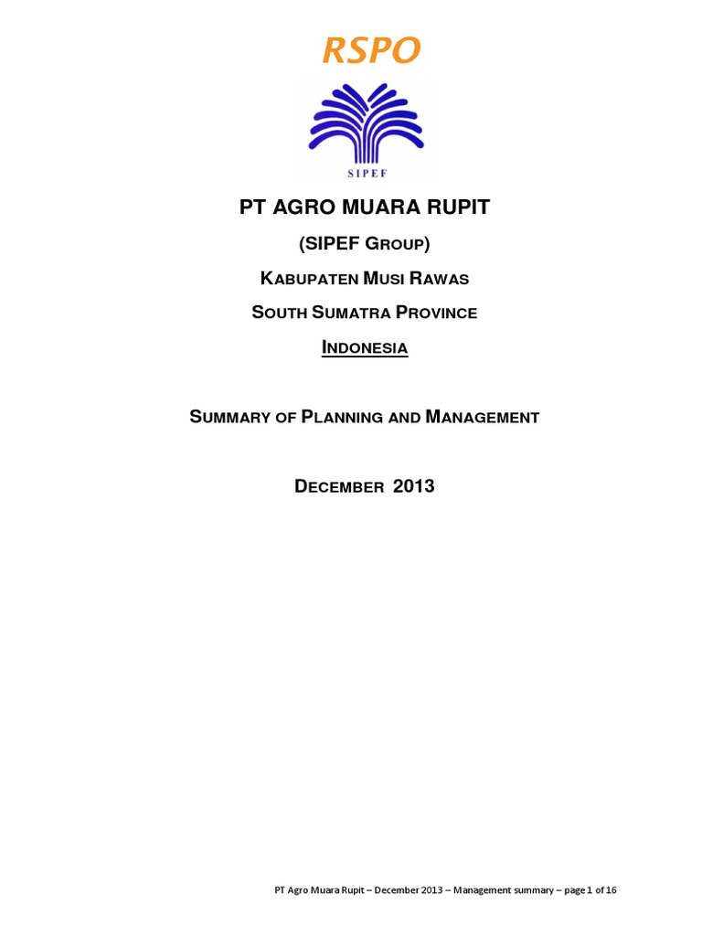 PT Agro Muara Rupit Management Summary | PDF | Riparian Zone | Surface ...