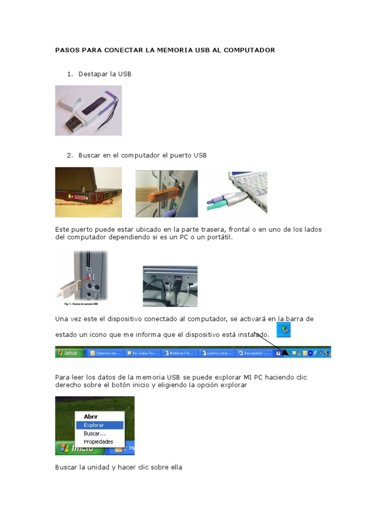 Pasos para Conectar La Memoria Usb Al Computador | PDF | USB | Red de ...
