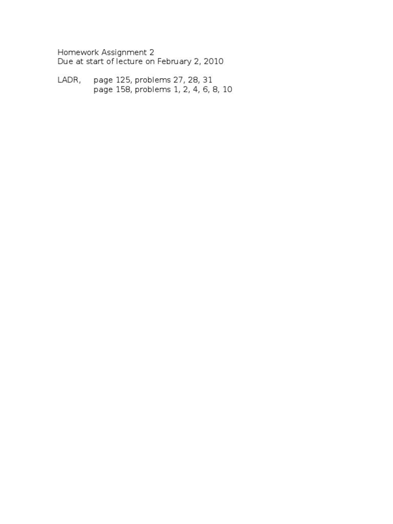Homework Assignment 2 Due at Start of Lecture On February 2, 2010 Ladr ...
