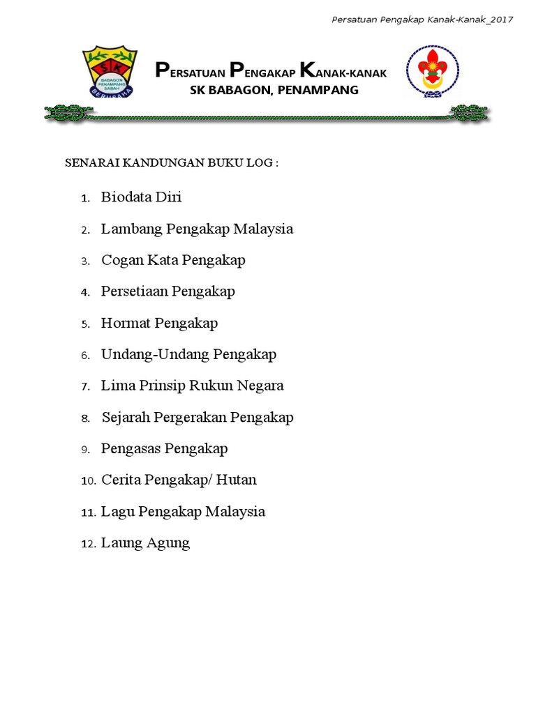 Senarai Kandungan Buku Log Pengakap