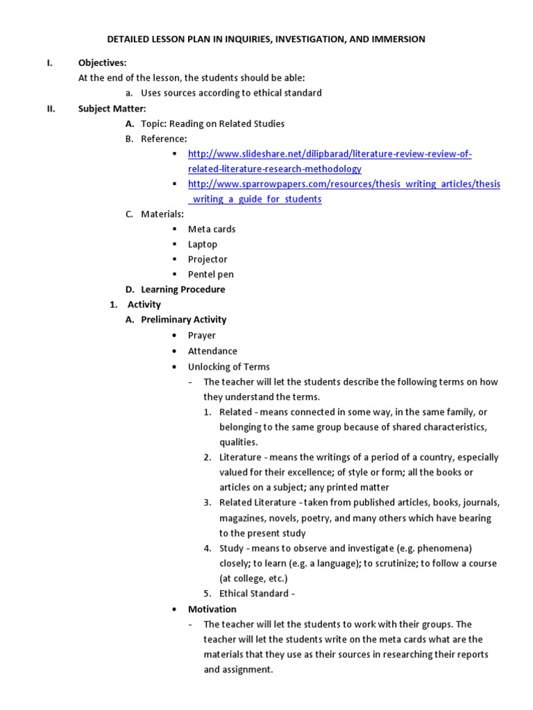 Inquiry-Based Lesson Plan Overview | PDF | Lesson Plan | Thesis