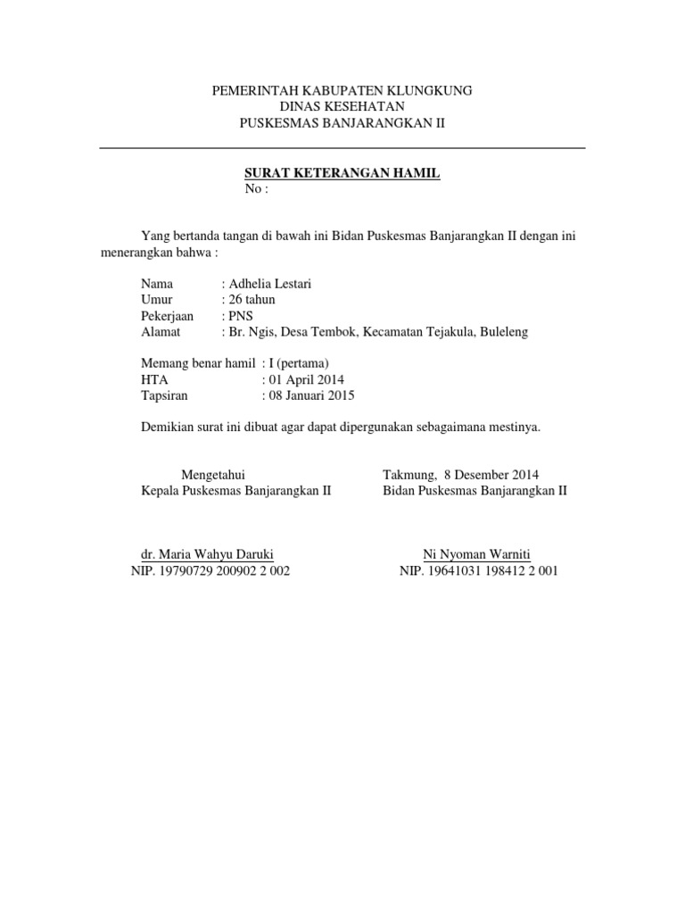 Surat Keterangan Hamil Dari Bidan