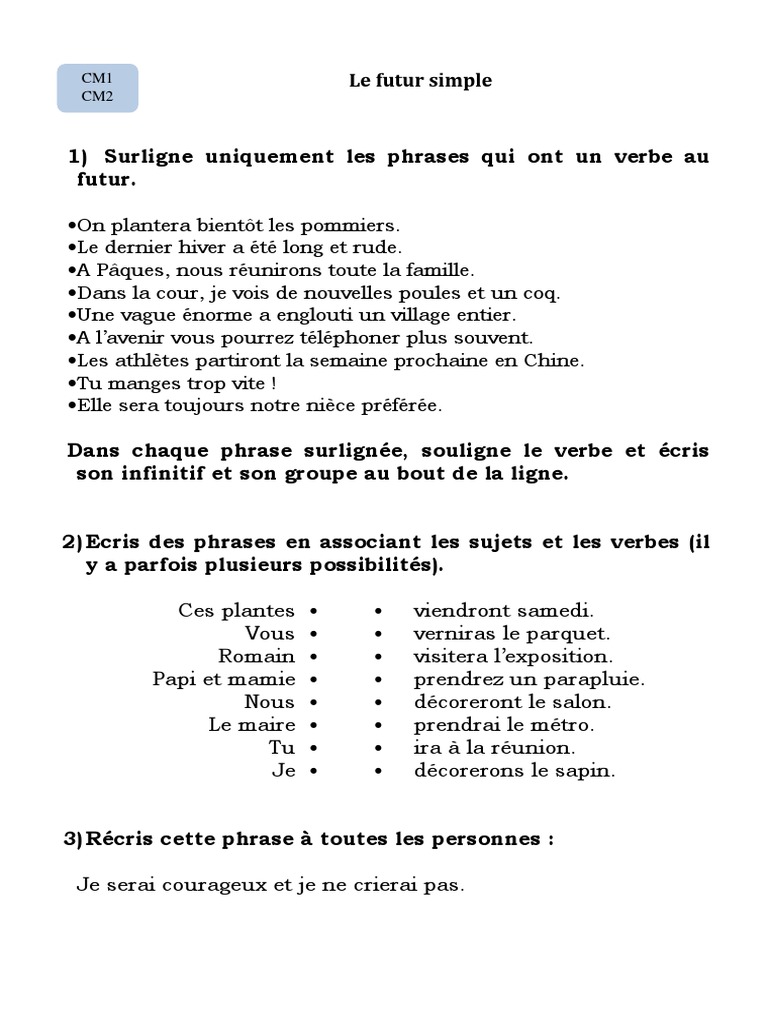 Le Verbe Regarder Au Passé Simple Exercices Futur Simple | PDF | Verbe | Phrase