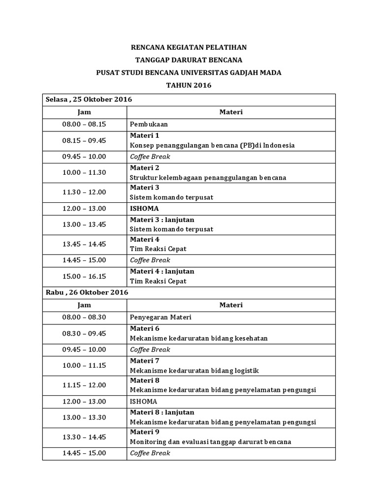 Jadwal Pelatihan Tanggap Darurat Bencana 1