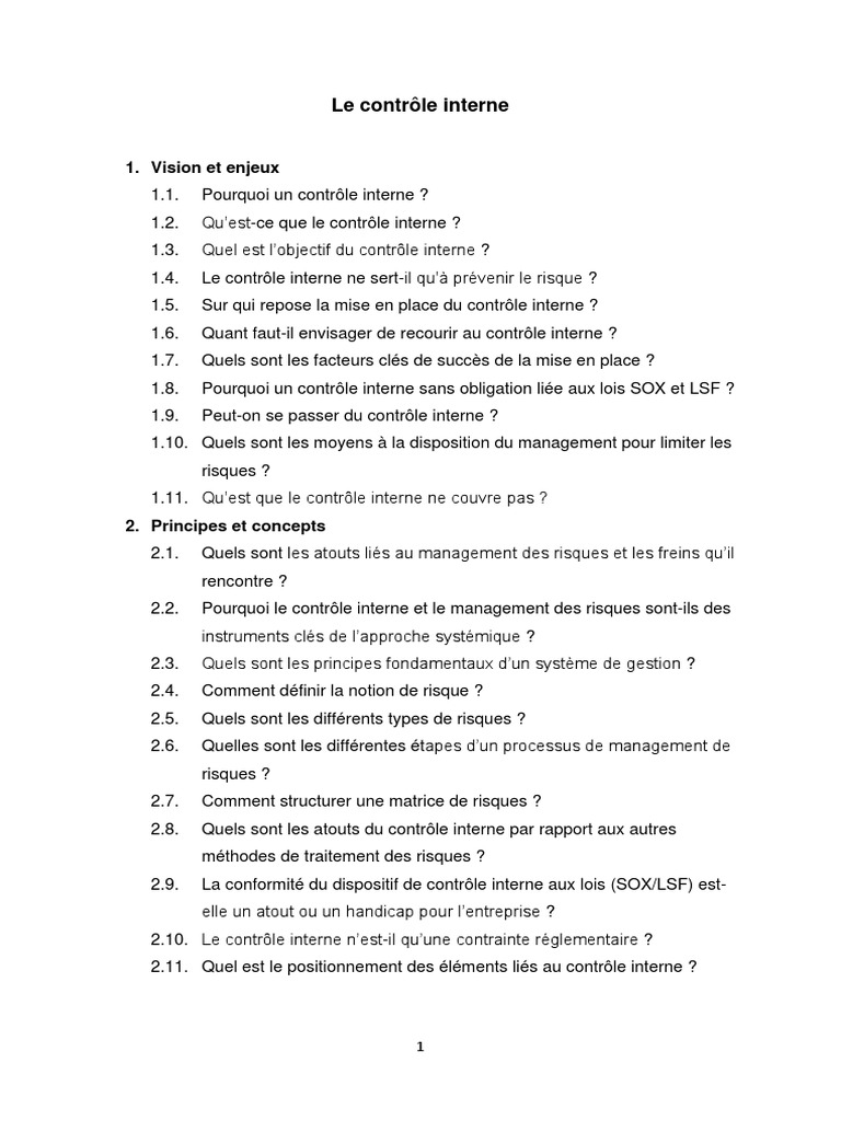 Guide Complet du Contrôle Interne | PDF | Contrôle interne | Risque