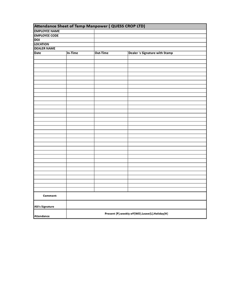 Temp Workforce Attendance Log | PDF
