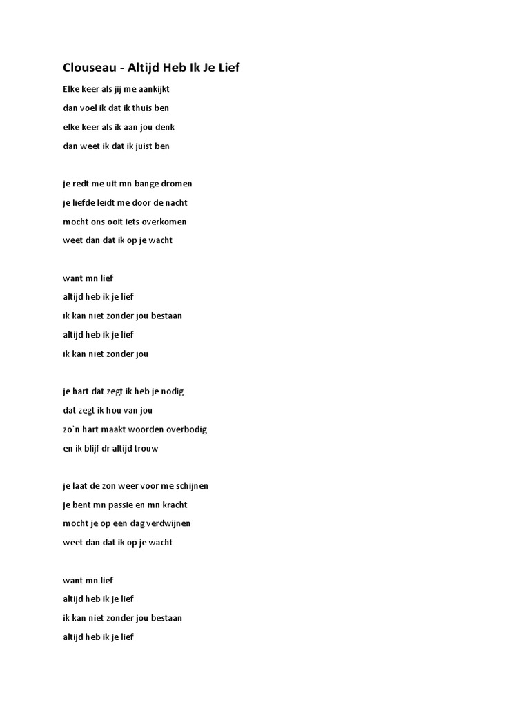 Clouseau Altijd Heb Ik Je Lief