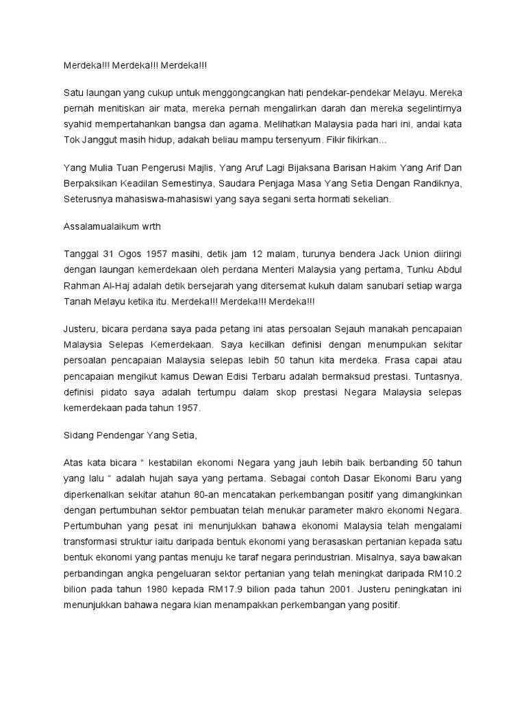 Teks Pidato Merdeka