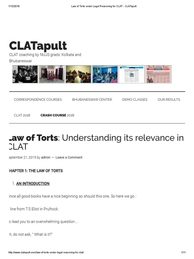 Law of Torts Under Legal Reasoning For CLAT - CLATapult | PDF | Mens ...