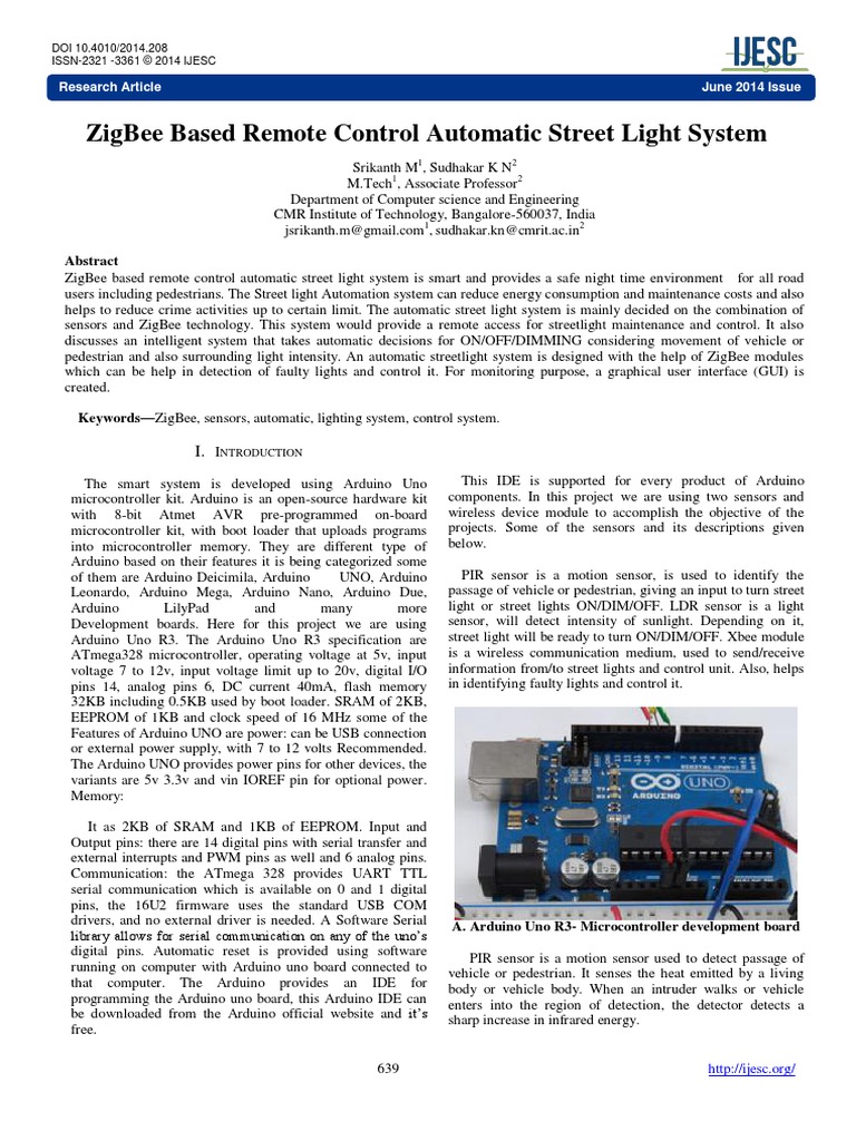 .ZigBee Based Remote Control Automatic Street Light System PDF | PDF ...
