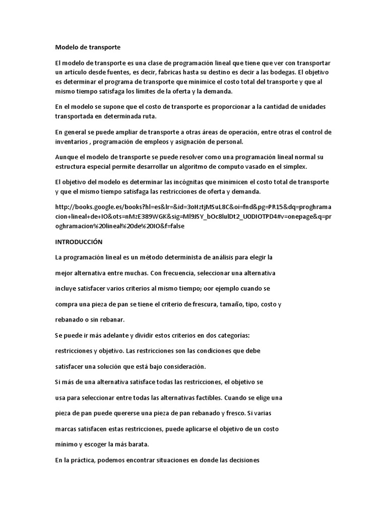 Modelo de Transporte en Programación Lineal | PDF | Programación lineal ...