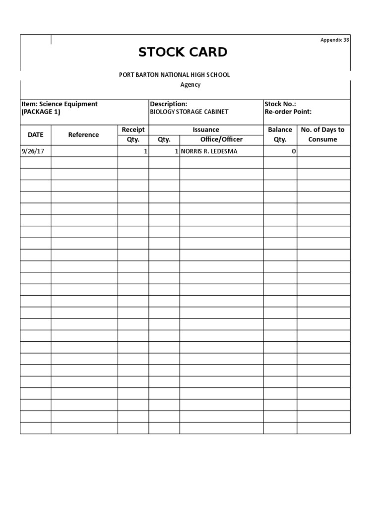 Stock Card PDF