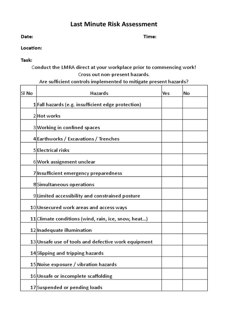 Last Minute Risk Assessment Checklist | PDF