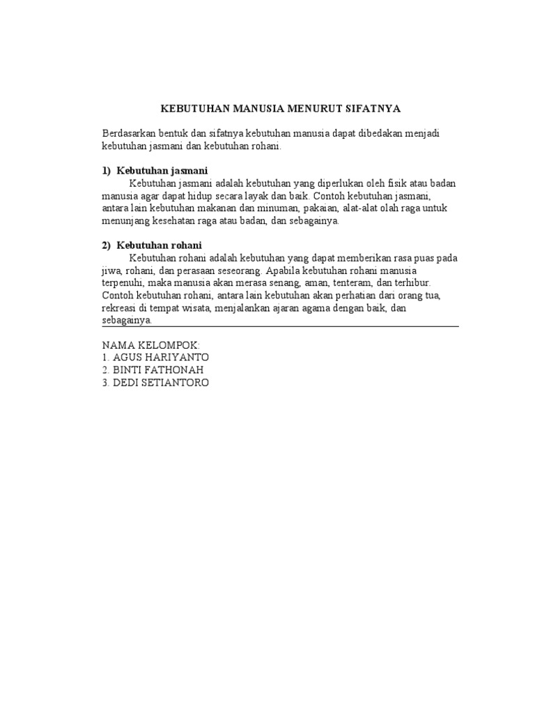 Kebutuhan Manusia Menurut Sifatnya