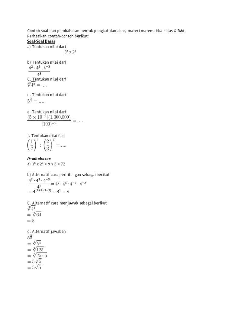 Contoh Soal Dan Pembahasan Bentuk Pangkat Dan Akar PDF