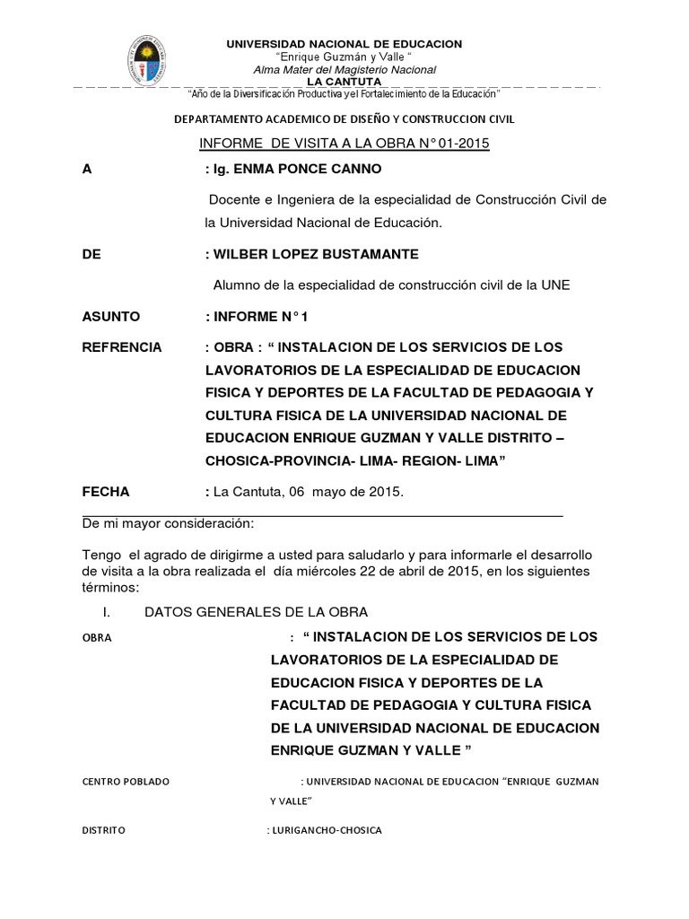 Informe de Visita a Obra Fundación (Ingeniería) Lima
