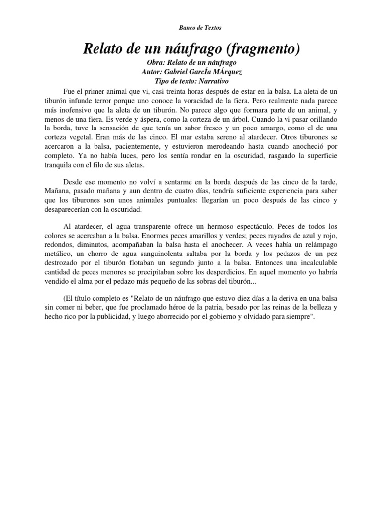 Relato de Un Náufrago (Fragmento)
