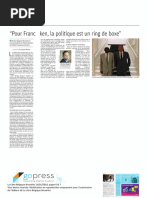 Nicolas Baygert: "Pour Francken, la politique est un ring de boxe" (ENTRETIEN), La Libre Belgique, 13.01.2018