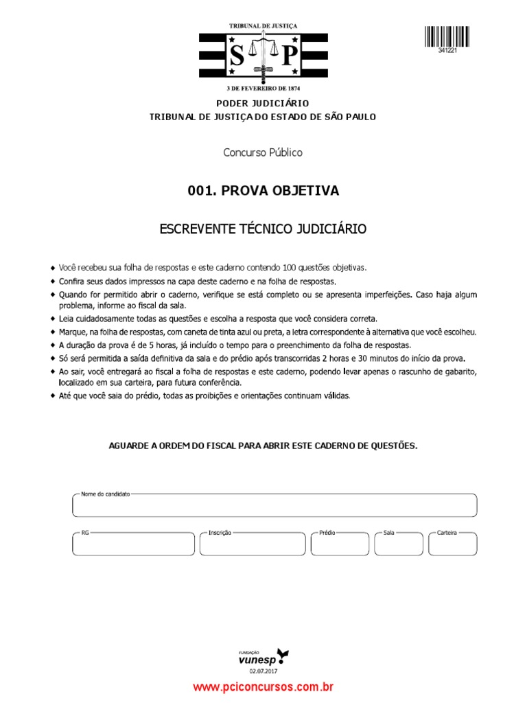 Prova TJ-SP Escrevente - 2017 | PDF | Réu | Juiz