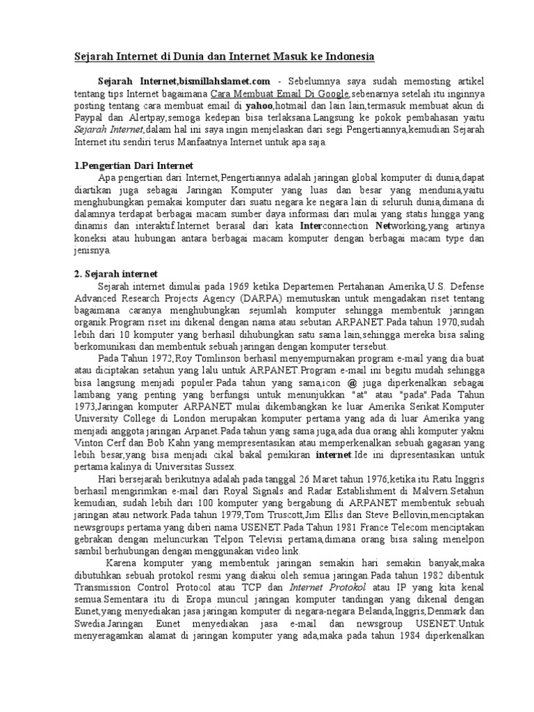 Sejarah Internet Di Dunia Dan Internet Masuk Ke Indonesia
