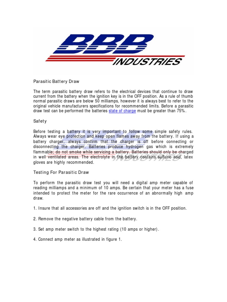 Parasitic Battery Draw Testing Guide | PDF | Battery Charger ...