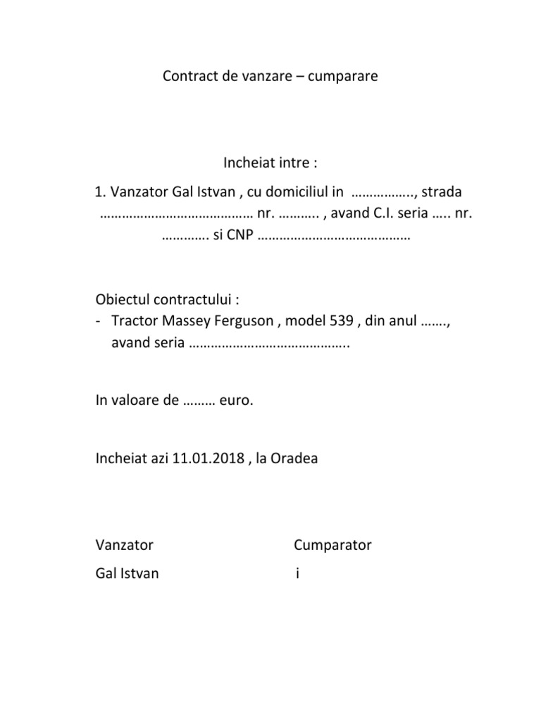 Contract De Vanzare