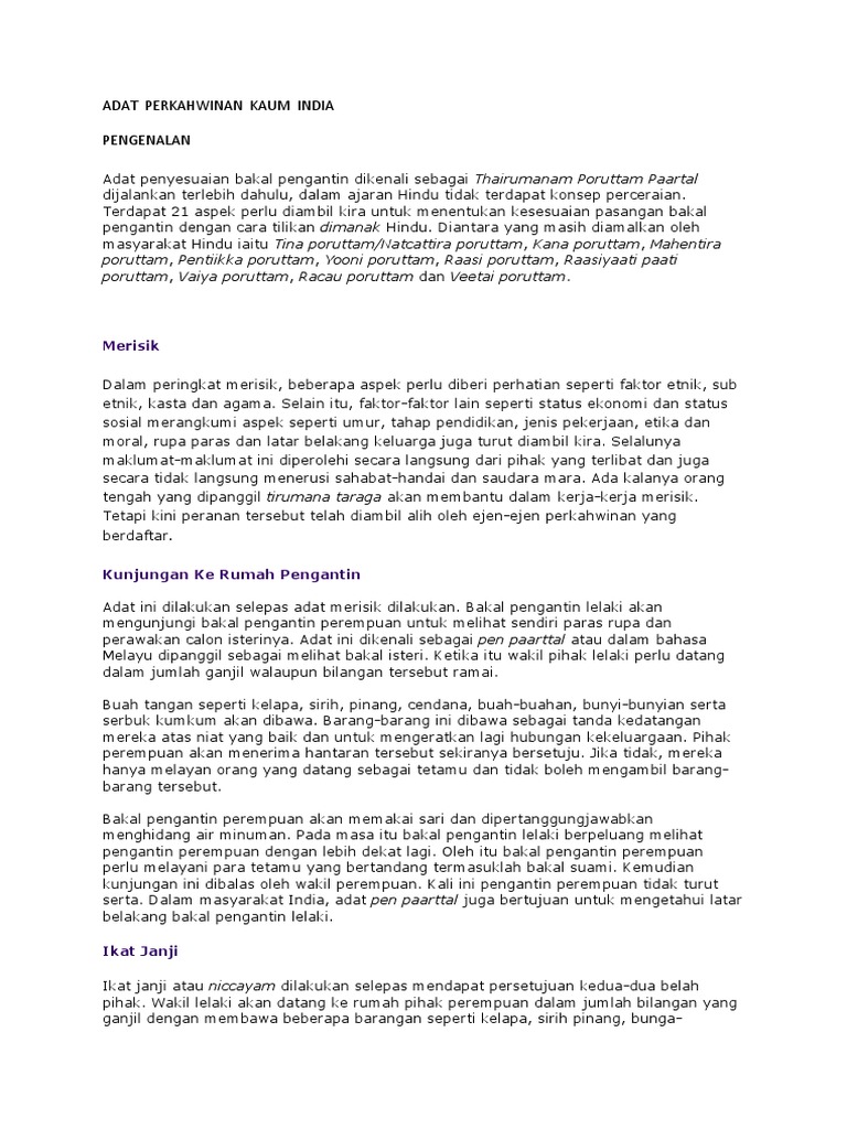 Adat Perkahwinan Kaum India Pdf
