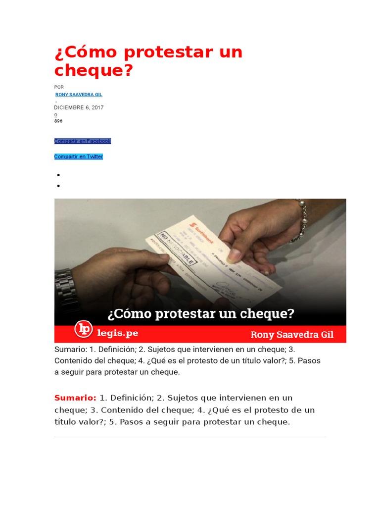 Cómo protestar un cheque: guía práctica | PDF | Cheque | Bancos
