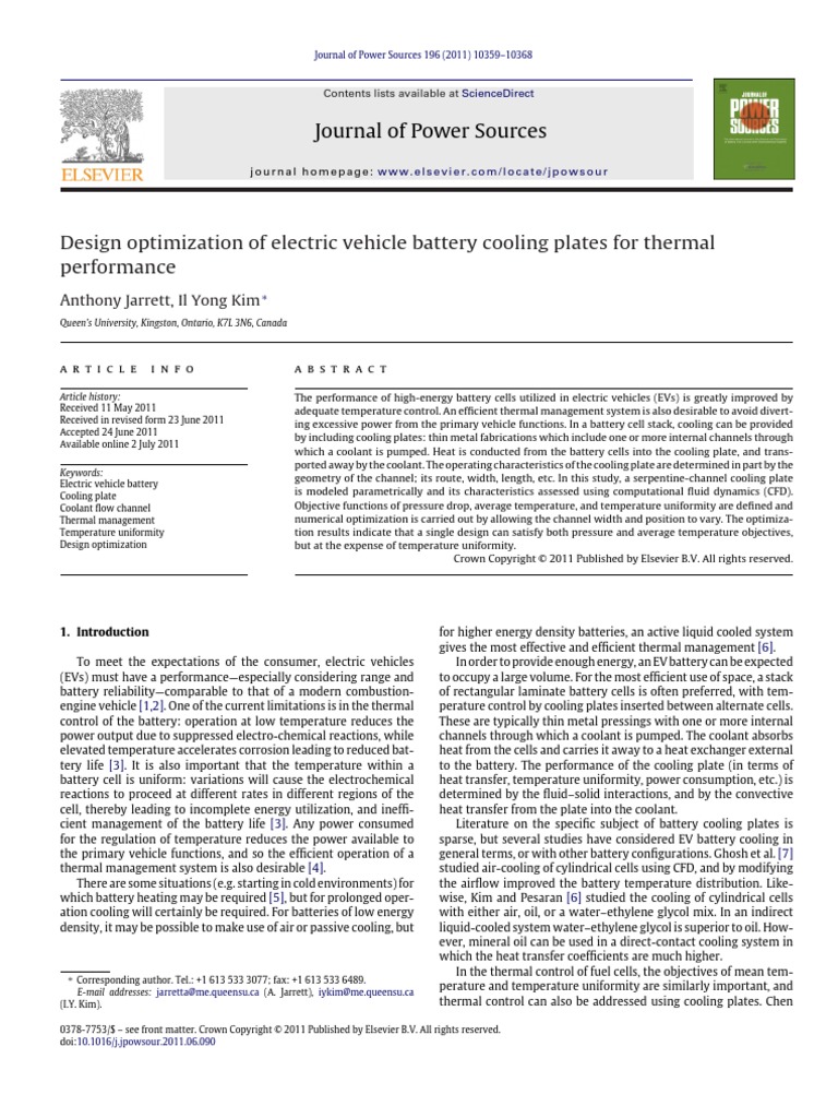 Design Optimization of Electric Vehicle Battery Cooling - 2011 ...