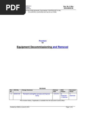 EHS-00030 R6 Equipment Decommissioning and Removal Procedure