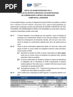 Edital EXIN 2017.1 Escolas de Gestão e Negócios Hospitalidade Comunicação e Artes e de Educação Natal e Mossoró