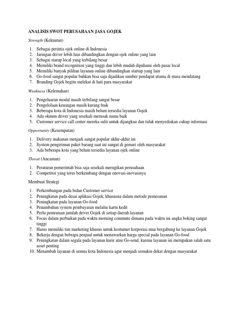 Analisis Swot Perusahaan Jasa Gojek