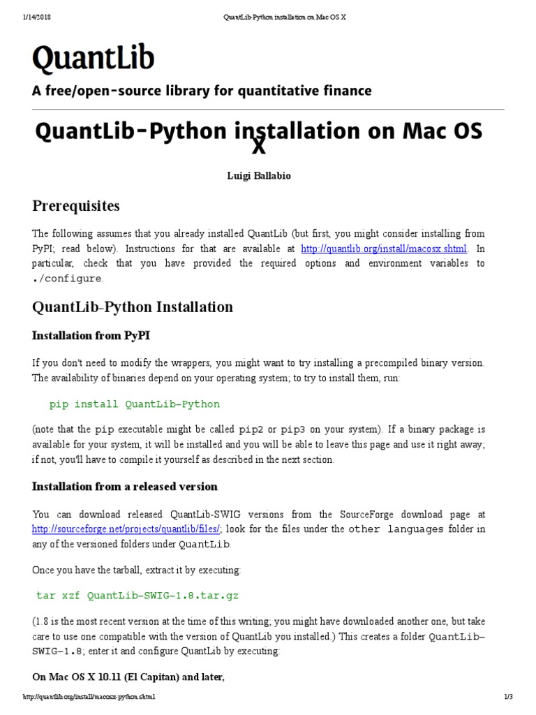QuantLib-Python Installation On Mac OS X | PDF | Installation (Computer ...
