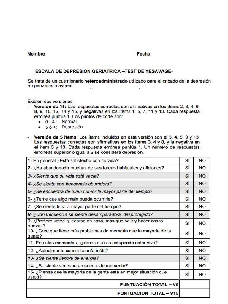 Escala de Depresion de Yesavage