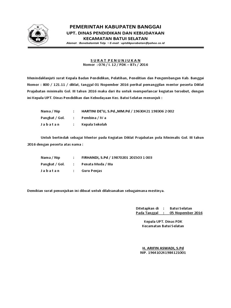 Contoh Surat Tugas Pelatihan Guru Tk