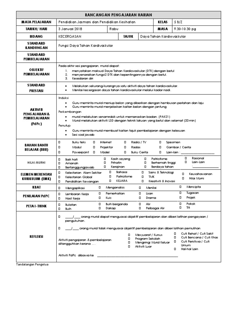 Contoh RPH PJK 2018 | PDF
